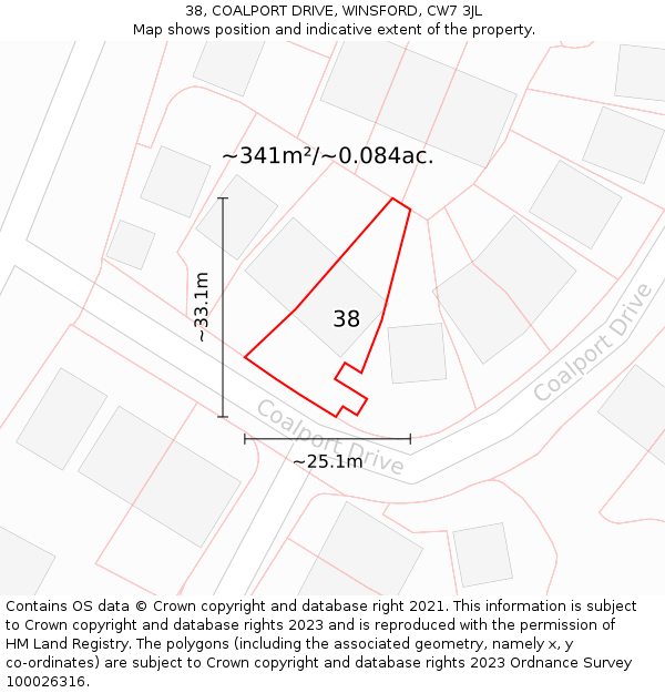 38, COALPORT DRIVE, WINSFORD, CW7 3JL: Plot and title map