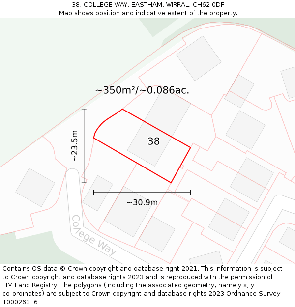 38, COLLEGE WAY, EASTHAM, WIRRAL, CH62 0DF: Plot and title map