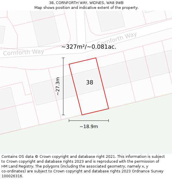 38, CORNFORTH WAY, WIDNES, WA8 9WB: Plot and title map