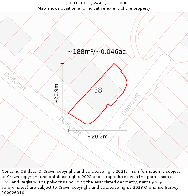 38, DELFCROFT, WARE, SG12 0BH: Plot and title map