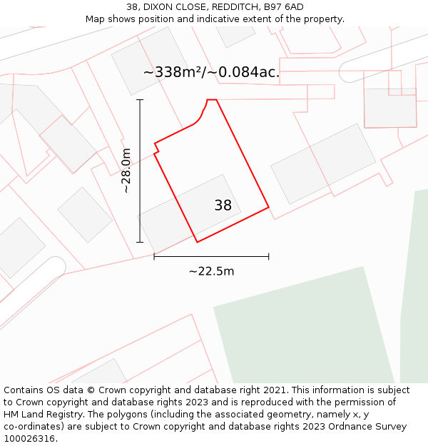 38, DIXON CLOSE, REDDITCH, B97 6AD: Plot and title map