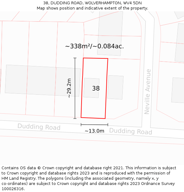 38, DUDDING ROAD, WOLVERHAMPTON, WV4 5DN: Plot and title map
