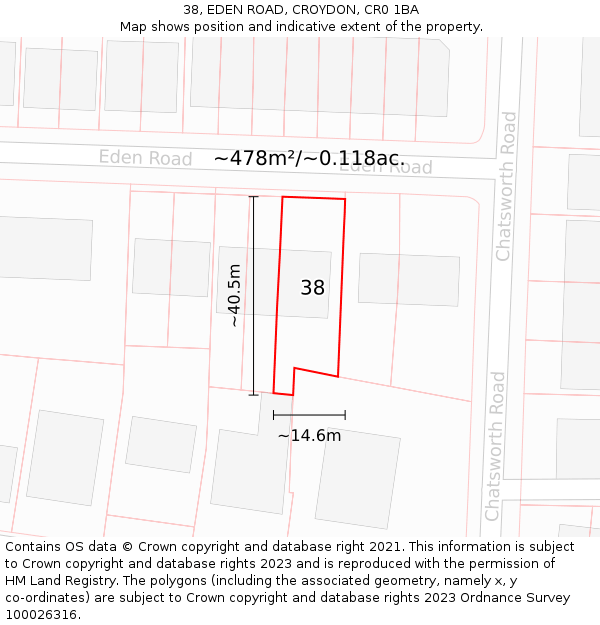 38, EDEN ROAD, CROYDON, CR0 1BA: Plot and title map