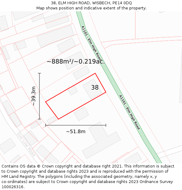 38, ELM HIGH ROAD, WISBECH, PE14 0DQ: Plot and title map