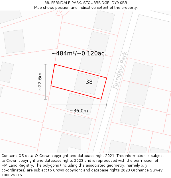38, FERNDALE PARK, STOURBRIDGE, DY9 0RB: Plot and title map