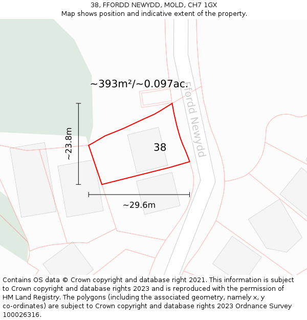 38, FFORDD NEWYDD, MOLD, CH7 1GX: Plot and title map