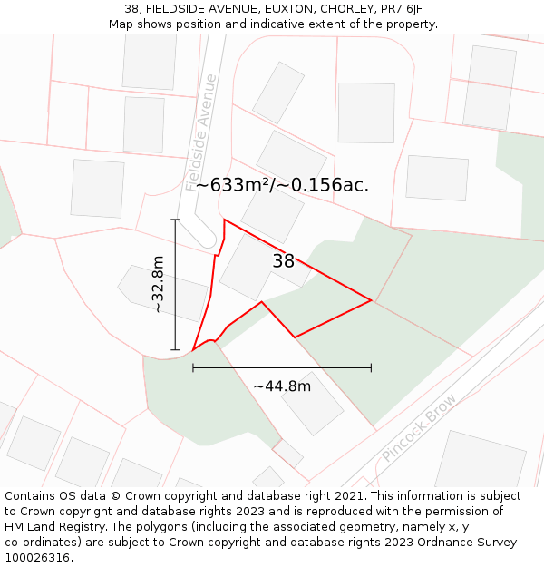 38, FIELDSIDE AVENUE, EUXTON, CHORLEY, PR7 6JF: Plot and title map