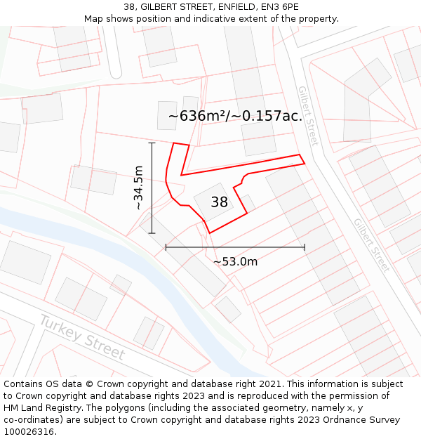 38, GILBERT STREET, ENFIELD, EN3 6PE: Plot and title map