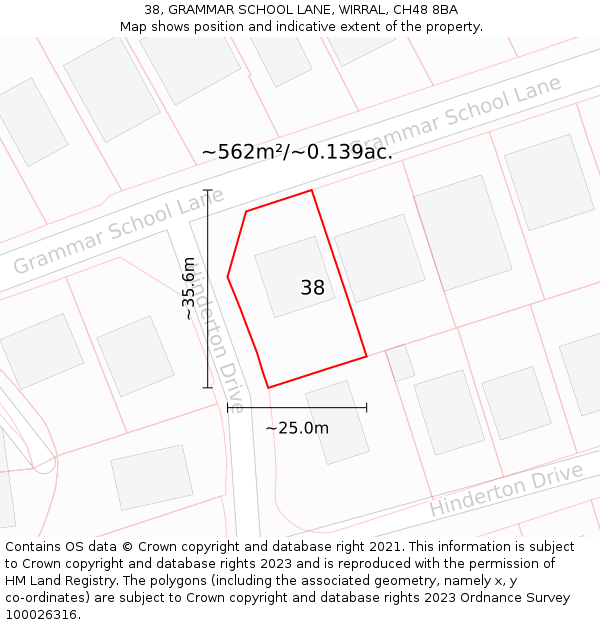 38, GRAMMAR SCHOOL LANE, WIRRAL, CH48 8BA: Plot and title map