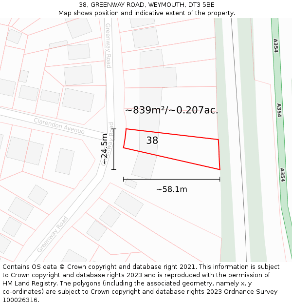 38, GREENWAY ROAD, WEYMOUTH, DT3 5BE: Plot and title map