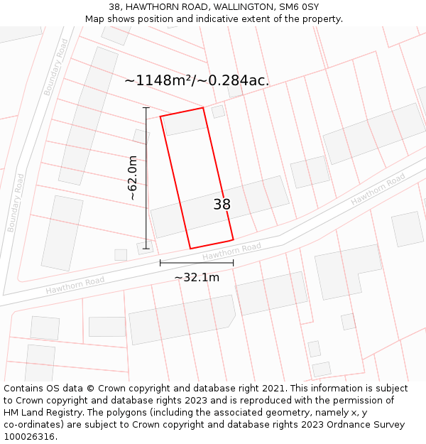 38, HAWTHORN ROAD, WALLINGTON, SM6 0SY: Plot and title map