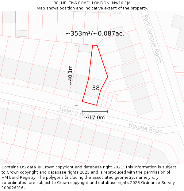 38, HELENA ROAD, LONDON, NW10 1JA: Plot and title map