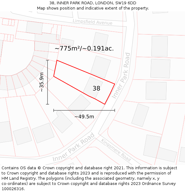 38, INNER PARK ROAD, LONDON, SW19 6DD: Plot and title map
