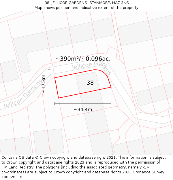 38, JELLICOE GARDENS, STANMORE, HA7 3NS: Plot and title map