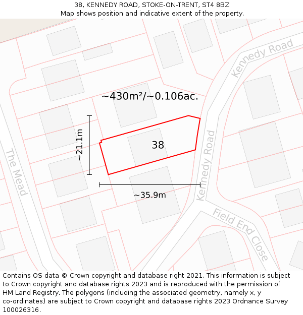 38, KENNEDY ROAD, STOKE-ON-TRENT, ST4 8BZ: Plot and title map