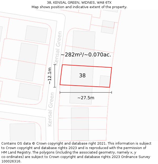 38, KENSAL GREEN, WIDNES, WA8 6TX: Plot and title map