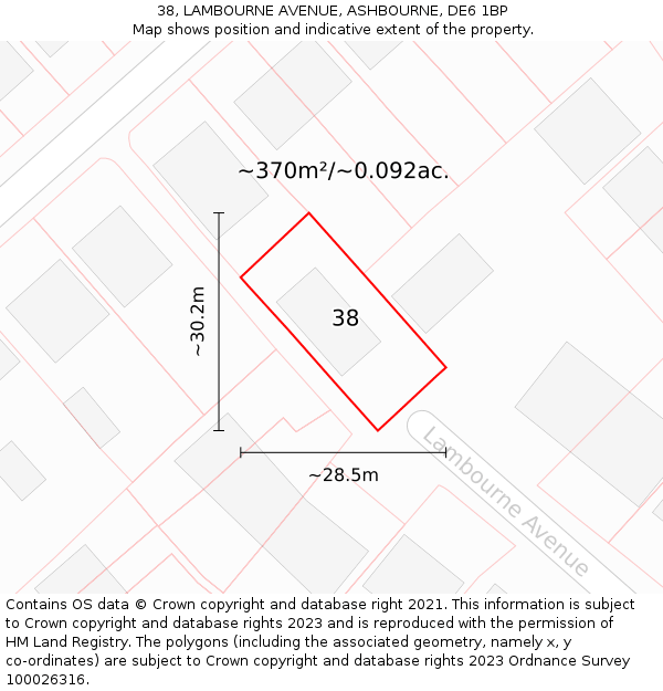 38, LAMBOURNE AVENUE, ASHBOURNE, DE6 1BP: Plot and title map