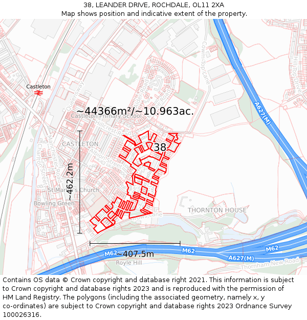 38, LEANDER DRIVE, ROCHDALE, OL11 2XA: Plot and title map