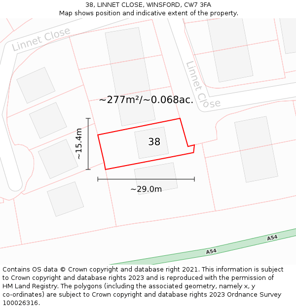 38, LINNET CLOSE, WINSFORD, CW7 3FA: Plot and title map