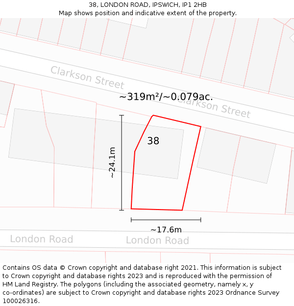 38, LONDON ROAD, IPSWICH, IP1 2HB: Plot and title map