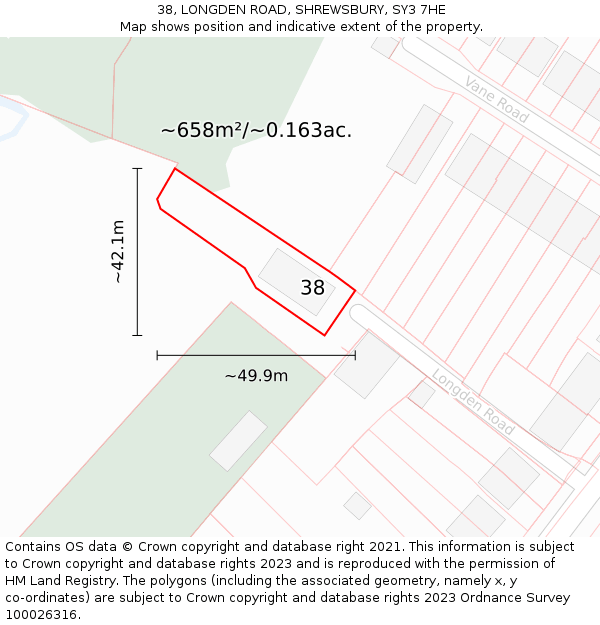 38, LONGDEN ROAD, SHREWSBURY, SY3 7HE: Plot and title map
