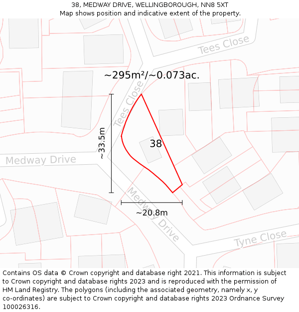 38, MEDWAY DRIVE, WELLINGBOROUGH, NN8 5XT: Plot and title map