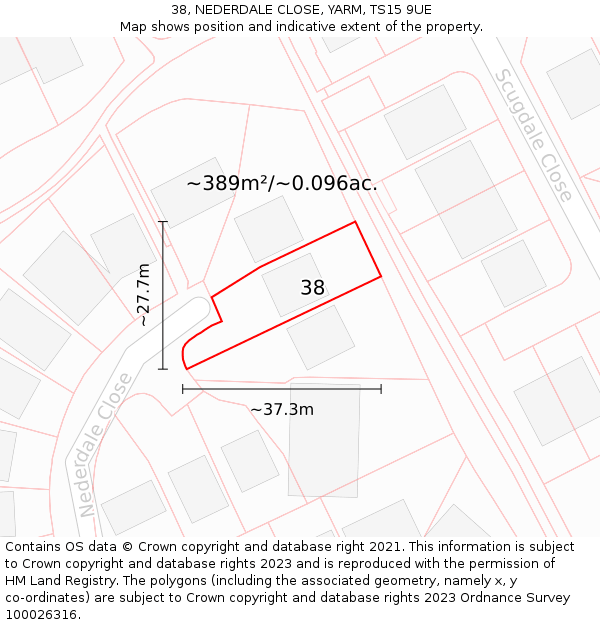 38, NEDERDALE CLOSE, YARM, TS15 9UE: Plot and title map