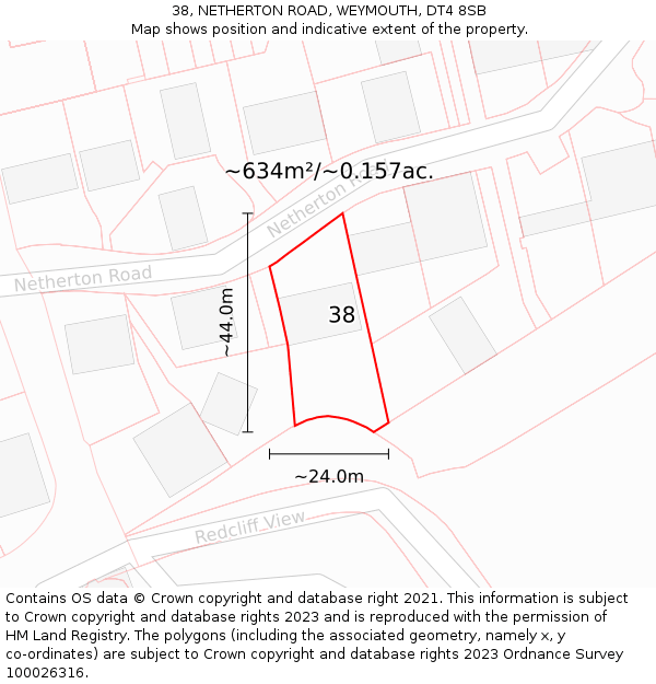 38, NETHERTON ROAD, WEYMOUTH, DT4 8SB: Plot and title map
