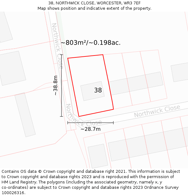 38, NORTHWICK CLOSE, WORCESTER, WR3 7EF: Plot and title map