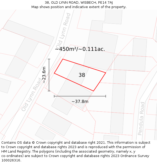 38, OLD LYNN ROAD, WISBECH, PE14 7AJ: Plot and title map