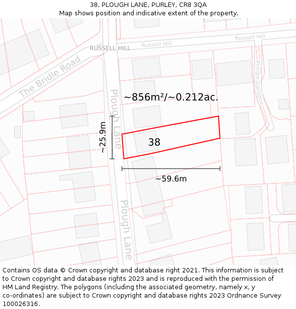 38, PLOUGH LANE, PURLEY, CR8 3QA: Plot and title map