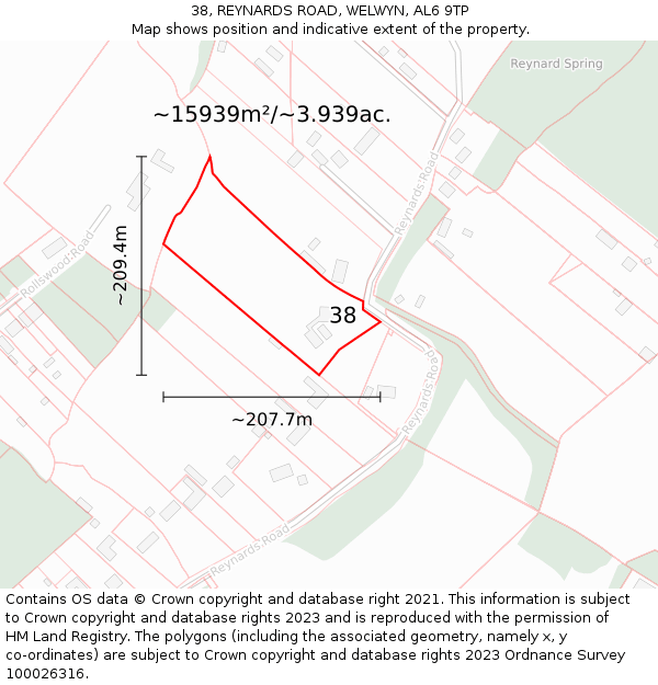 38, REYNARDS ROAD, WELWYN, AL6 9TP: Plot and title map