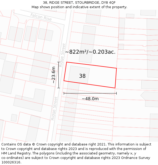 38, RIDGE STREET, STOURBRIDGE, DY8 4QF: Plot and title map
