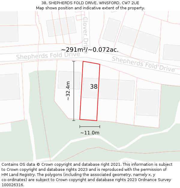 38, SHEPHERDS FOLD DRIVE, WINSFORD, CW7 2UE: Plot and title map