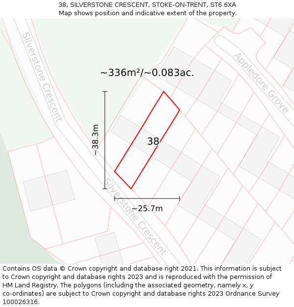38, SILVERSTONE CRESCENT, STOKE-ON-TRENT, ST6 6XA: Plot and title map