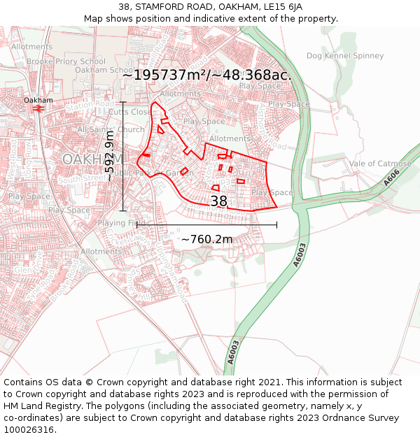 38, STAMFORD ROAD, OAKHAM, LE15 6JA: Plot and title map