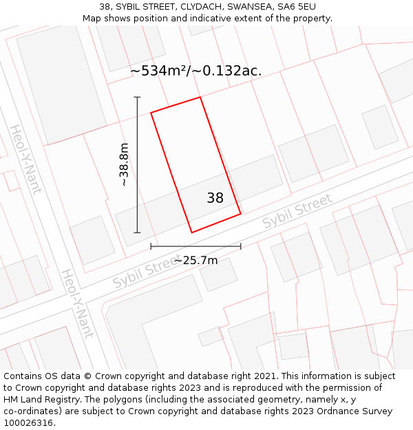 38, SYBIL STREET, CLYDACH, SWANSEA, SA6 5EU: Plot and title map