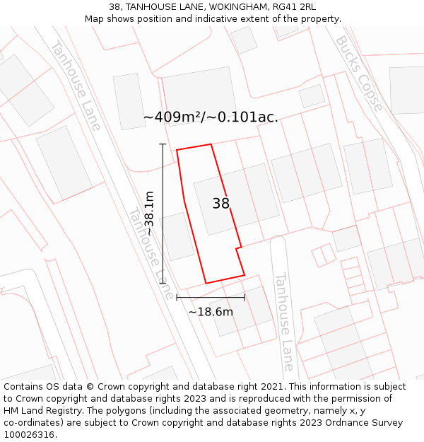 38, TANHOUSE LANE, WOKINGHAM, RG41 2RL: Plot and title map