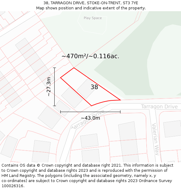 38, TARRAGON DRIVE, STOKE-ON-TRENT, ST3 7YE: Plot and title map