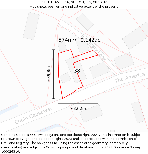 38, THE AMERICA, SUTTON, ELY, CB6 2NY: Plot and title map