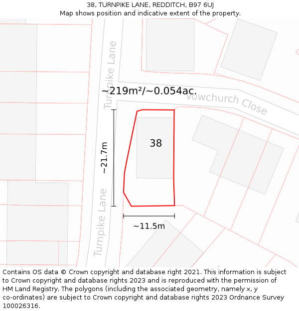 38, TURNPIKE LANE, REDDITCH, B97 6UJ: Plot and title map