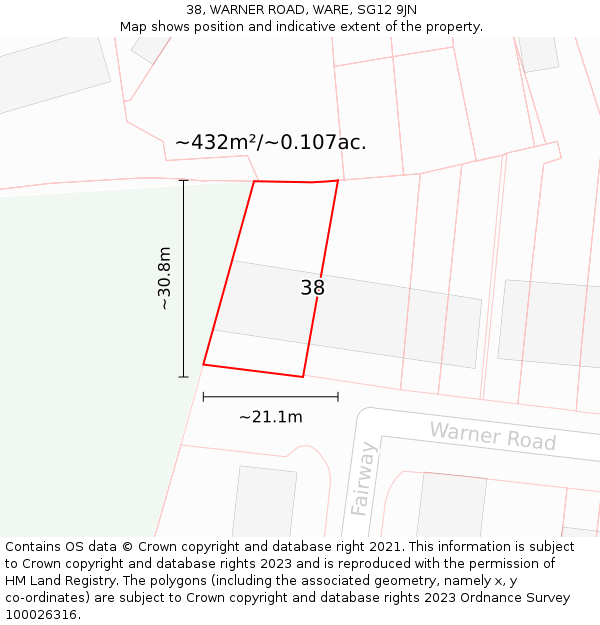 38, WARNER ROAD, WARE, SG12 9JN: Plot and title map