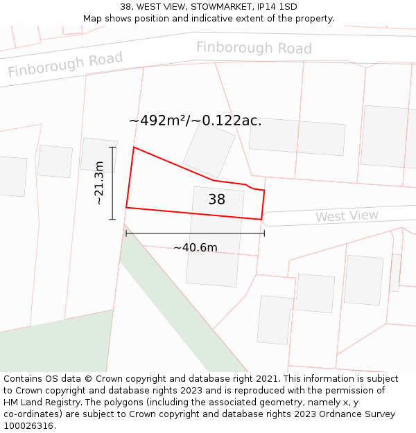 38, WEST VIEW, STOWMARKET, IP14 1SD: Plot and title map