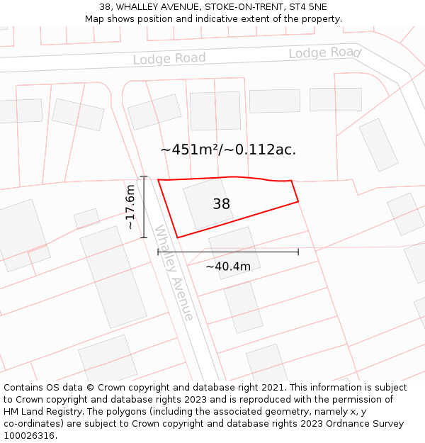 38, WHALLEY AVENUE, STOKE-ON-TRENT, ST4 5NE: Plot and title map