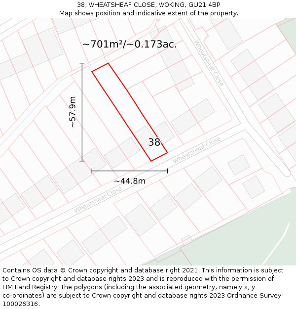 38, WHEATSHEAF CLOSE, WOKING, GU21 4BP: Plot and title map