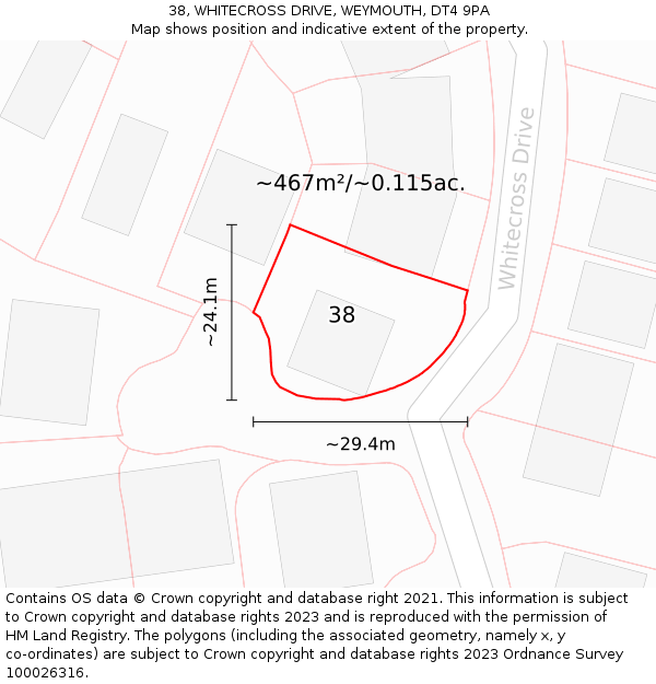 38, WHITECROSS DRIVE, WEYMOUTH, DT4 9PA: Plot and title map