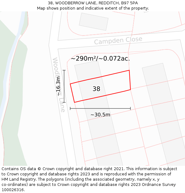 38, WOODBERROW LANE, REDDITCH, B97 5PA: Plot and title map