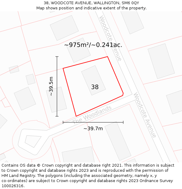 38, WOODCOTE AVENUE, WALLINGTON, SM6 0QY: Plot and title map