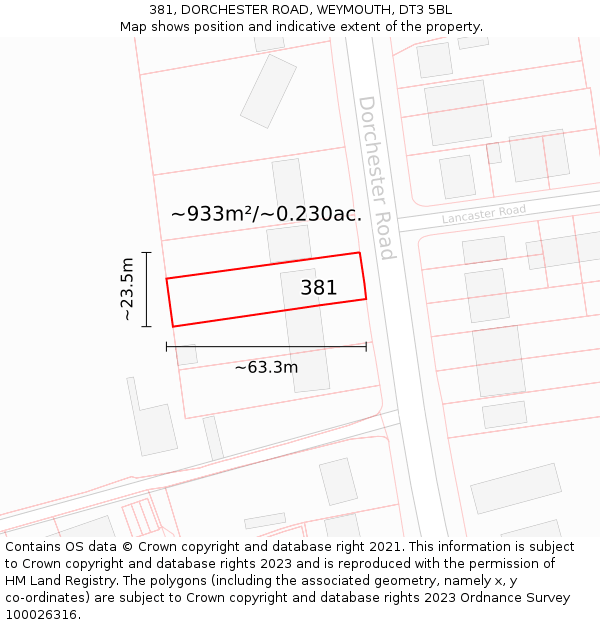 381, DORCHESTER ROAD, WEYMOUTH, DT3 5BL: Plot and title map