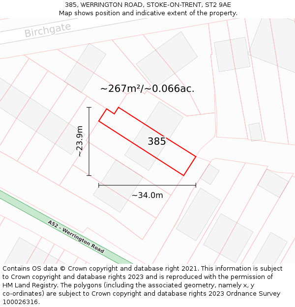 385, WERRINGTON ROAD, STOKE-ON-TRENT, ST2 9AE: Plot and title map